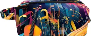 Makeup Bag Small,Makeup Travel Bag,Abstract Jazz Art Music Instruments,Makeup Organizer Bag