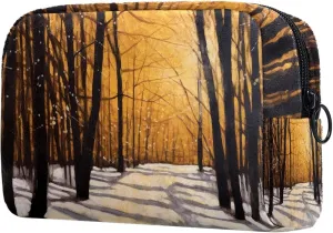 Makeup Bag Small,Makeup Travel Bag,Winter Forest Tree Path,Makeup Organizer Bag
