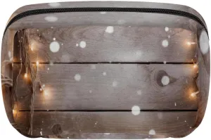 Makeup Bags for Women,Toiletry Bag for Men,Christmas Lights Decoration Wood Planks,Travel Cosmetic Bag