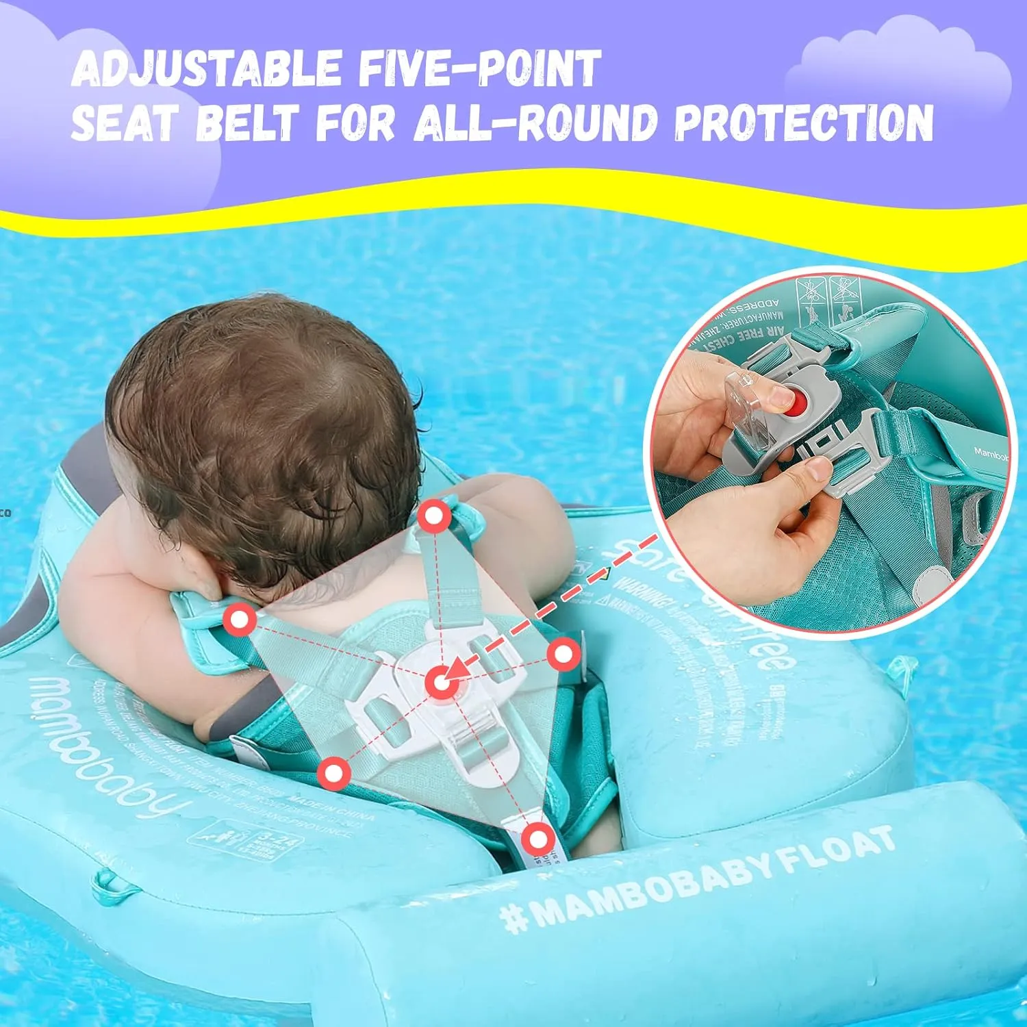 Mambobaby Baby Swim Float with Canopy Non-Inflatable Infant Pool Float with Tail 3-24 Months Avoid Flip Solid Skin-Friendly Material for Toddler Boys Girls