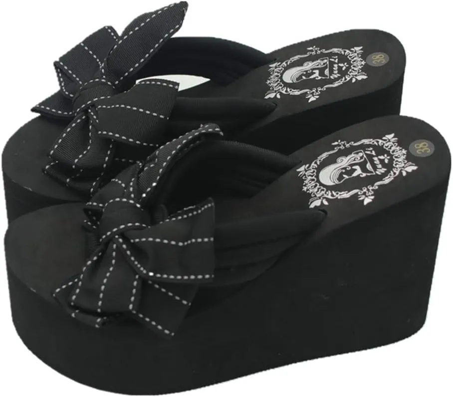 Mamilove Womens Chunky High Platform Wedge Flip-flops Sandals 6.5 Black