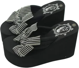 Mamilove Womens Chunky High Platform Wedge Flip-flops Sandals 9 White Stripes