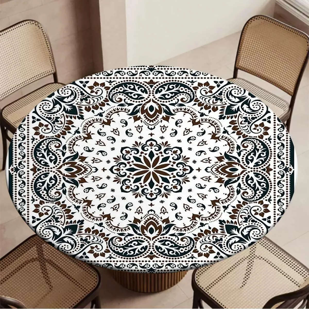 Mandala Round Tables Tablecloth Table Cloth Geometric Decor Printed Pattern Design Tablecloth Elastic Fitted Edge Table Cloth Round Table Cover Abstract Fit for 44"-47" Table