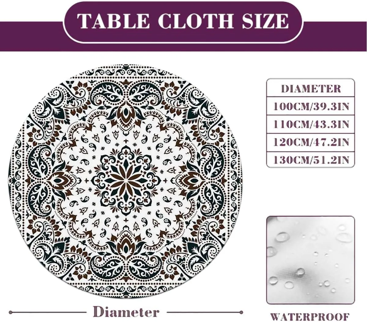 Mandala Round Tables Tablecloth Table Cloth Geometric Decor Printed Pattern Design Tablecloth Elastic Fitted Edge Table Cloth Round Table Cover Abstract Fit for 44"-47" Table