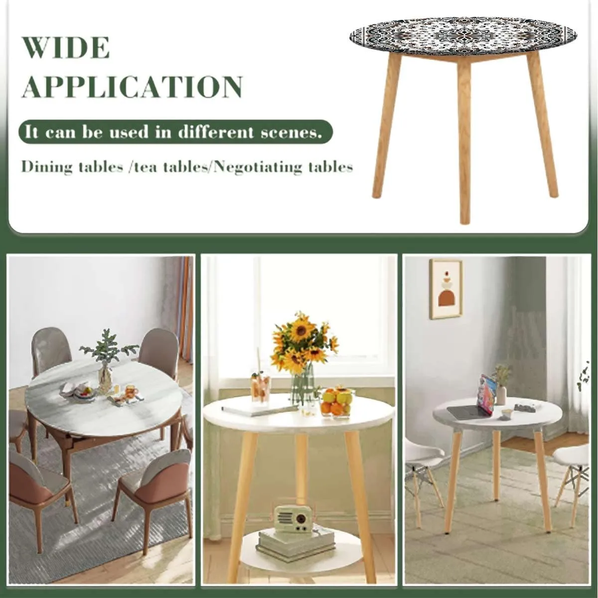 Mandala Round Tables Tablecloth Table Cloth Geometric Decor Printed Pattern Design Tablecloth Elastic Fitted Edge Table Cloth Round Table Cover Abstract Fit for 44"-47" Table