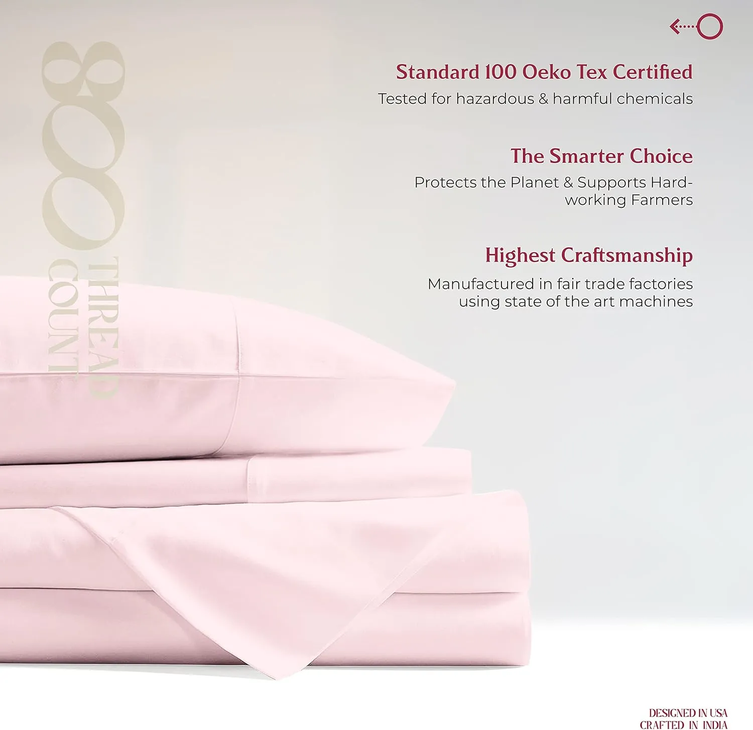 Mayfair Linen 800 Thread Count 100% Cotton Sheets - 4-Piece Hotel Style Luxury Long Staple Egyptian Quality Cotton Sheet Set, Fits Mattress Upto 16'' Deep Pocket (California King Size, Blush)
