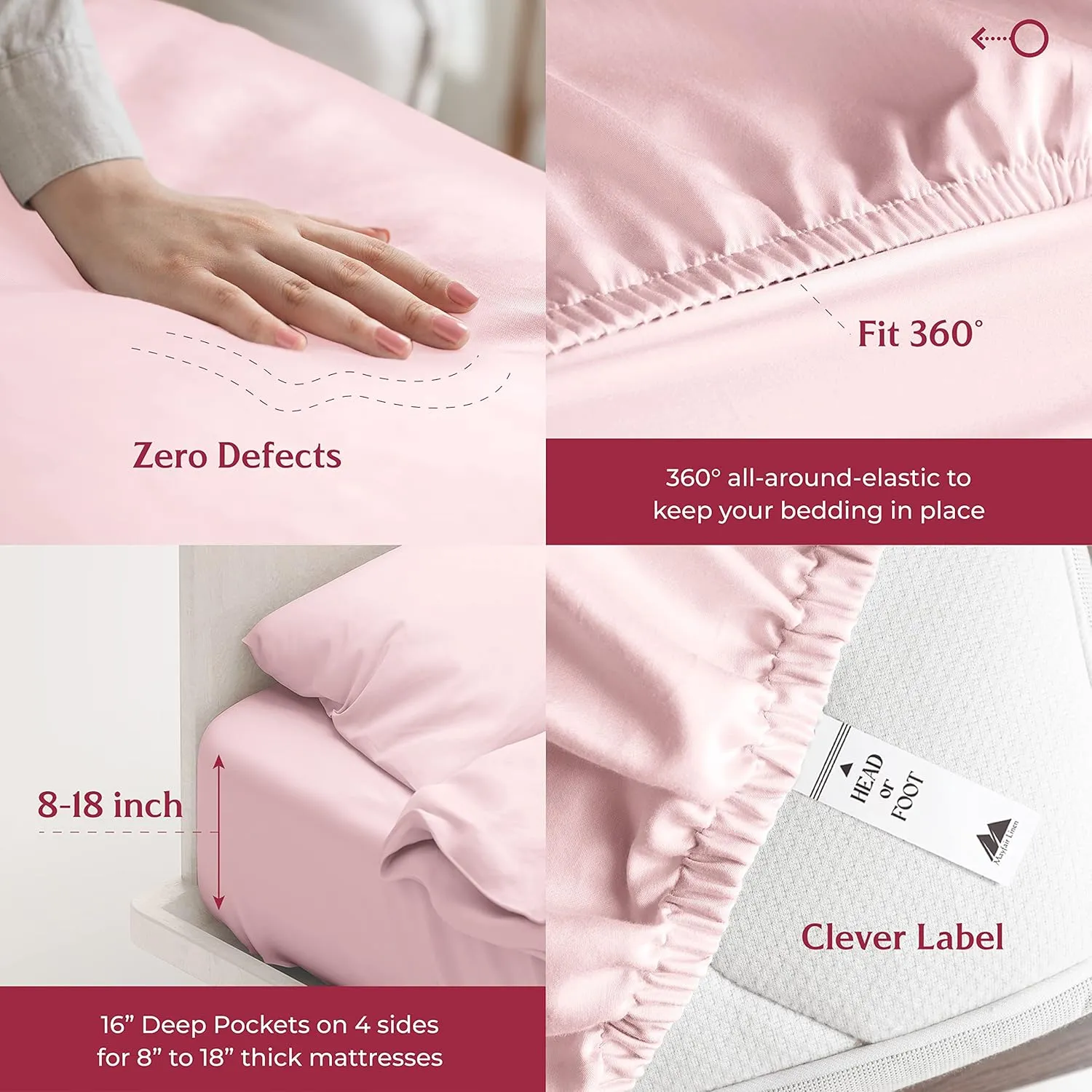 Mayfair Linen 800 Thread Count 100% Cotton Sheets - 4-Piece Hotel Style Luxury Long Staple Egyptian Quality Cotton Sheet Set, Fits Mattress Upto 16'' Deep Pocket (California King Size, Blush)