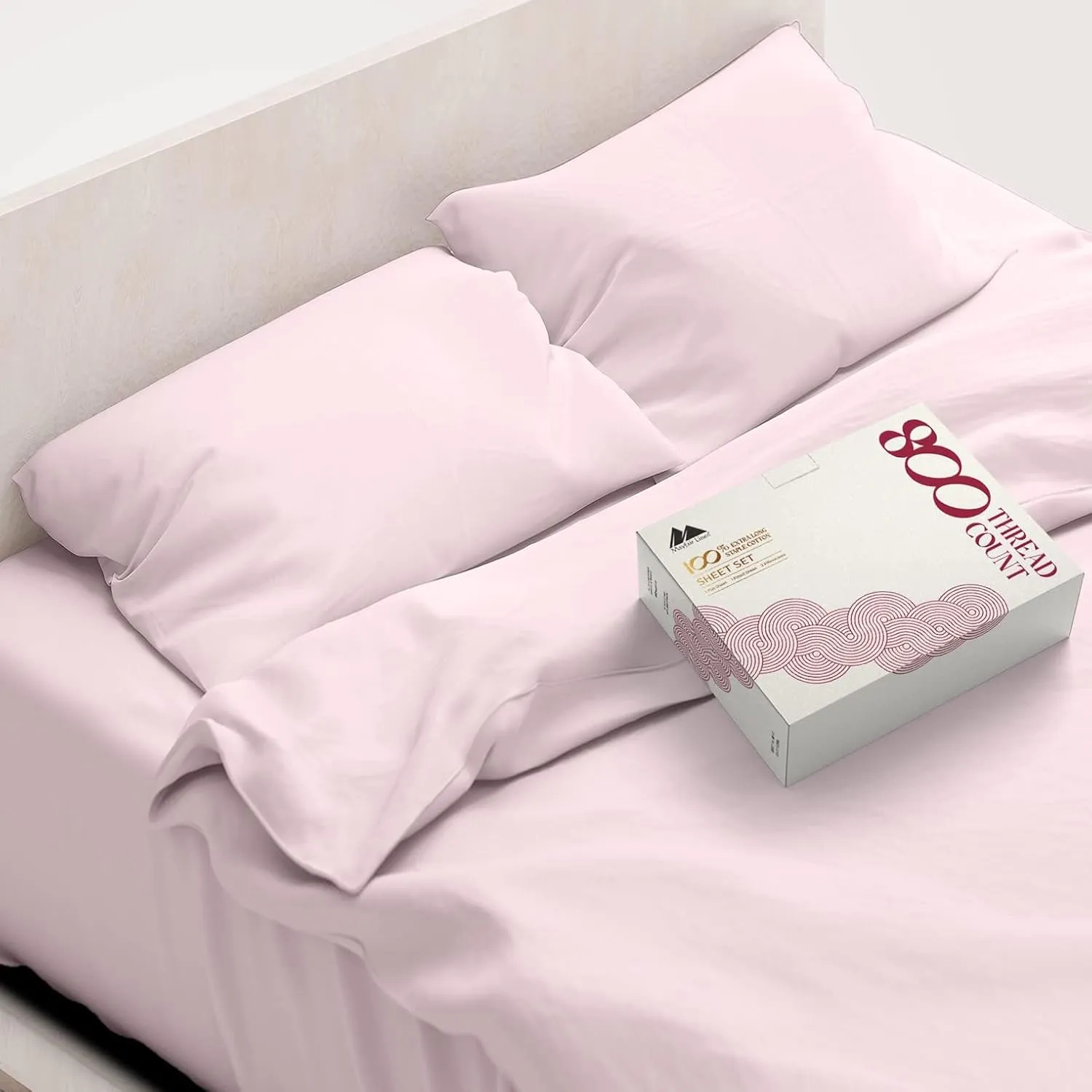 Mayfair Linen 800 Thread Count 100% Cotton Sheets - 4-Piece Hotel Style Luxury Long Staple Egyptian Quality Cotton Sheet Set, Fits Mattress Upto 16'' Deep Pocket (California King Size, Blush)