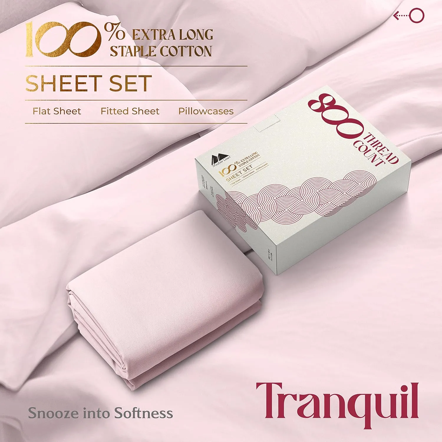 Mayfair Linen 800 Thread Count 100% Cotton Sheets - 4-Piece Hotel Style Luxury Long Staple Egyptian Quality Cotton Sheet Set, Fits Mattress Upto 16'' Deep Pocket (California King Size, Blush)