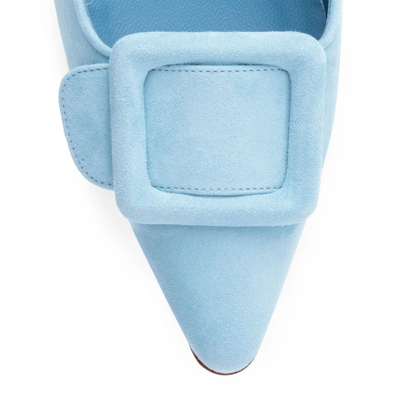 Maysale 50 light blue suede mules