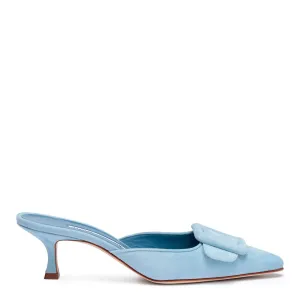Maysale 50 light blue suede mules