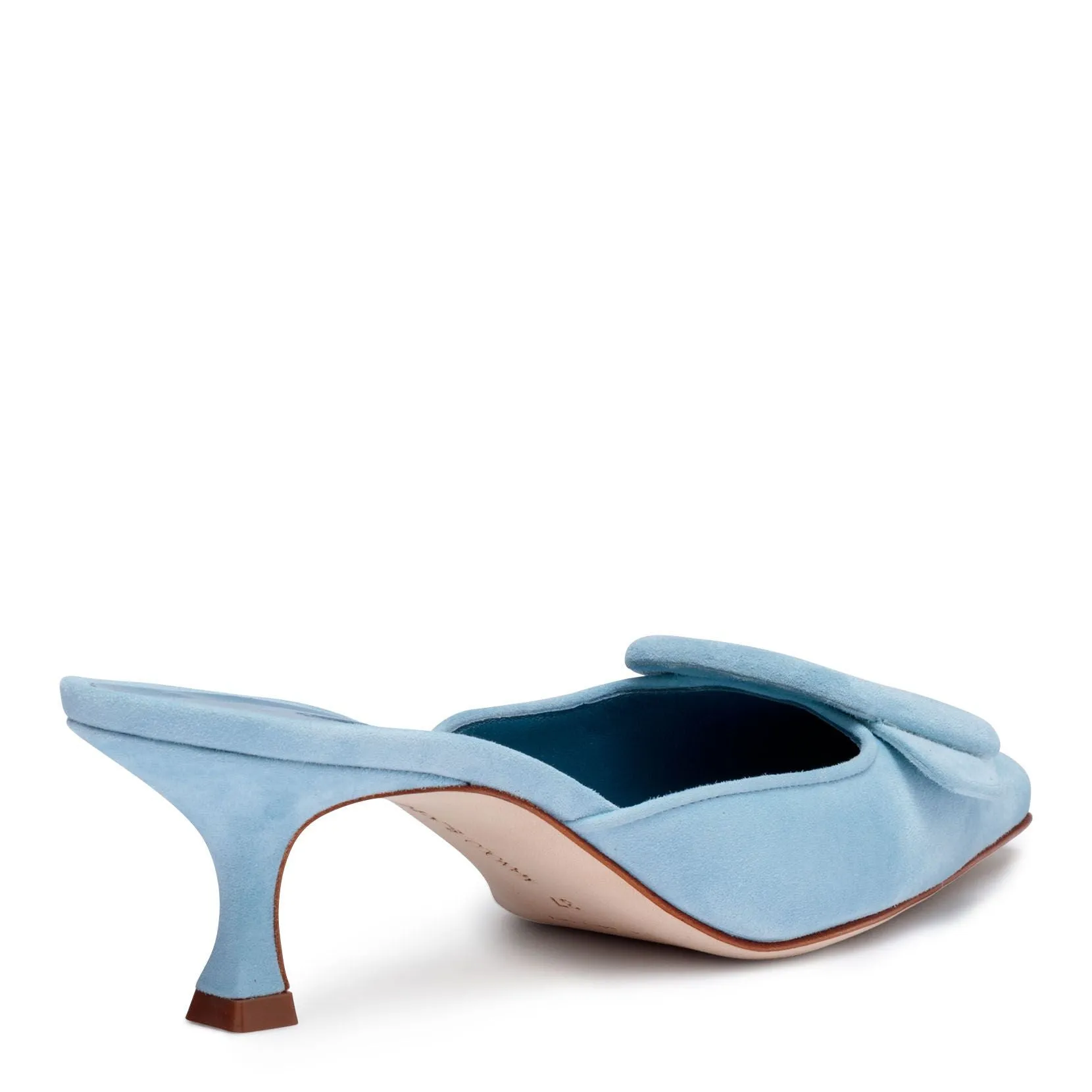Maysale 50 light blue suede mules