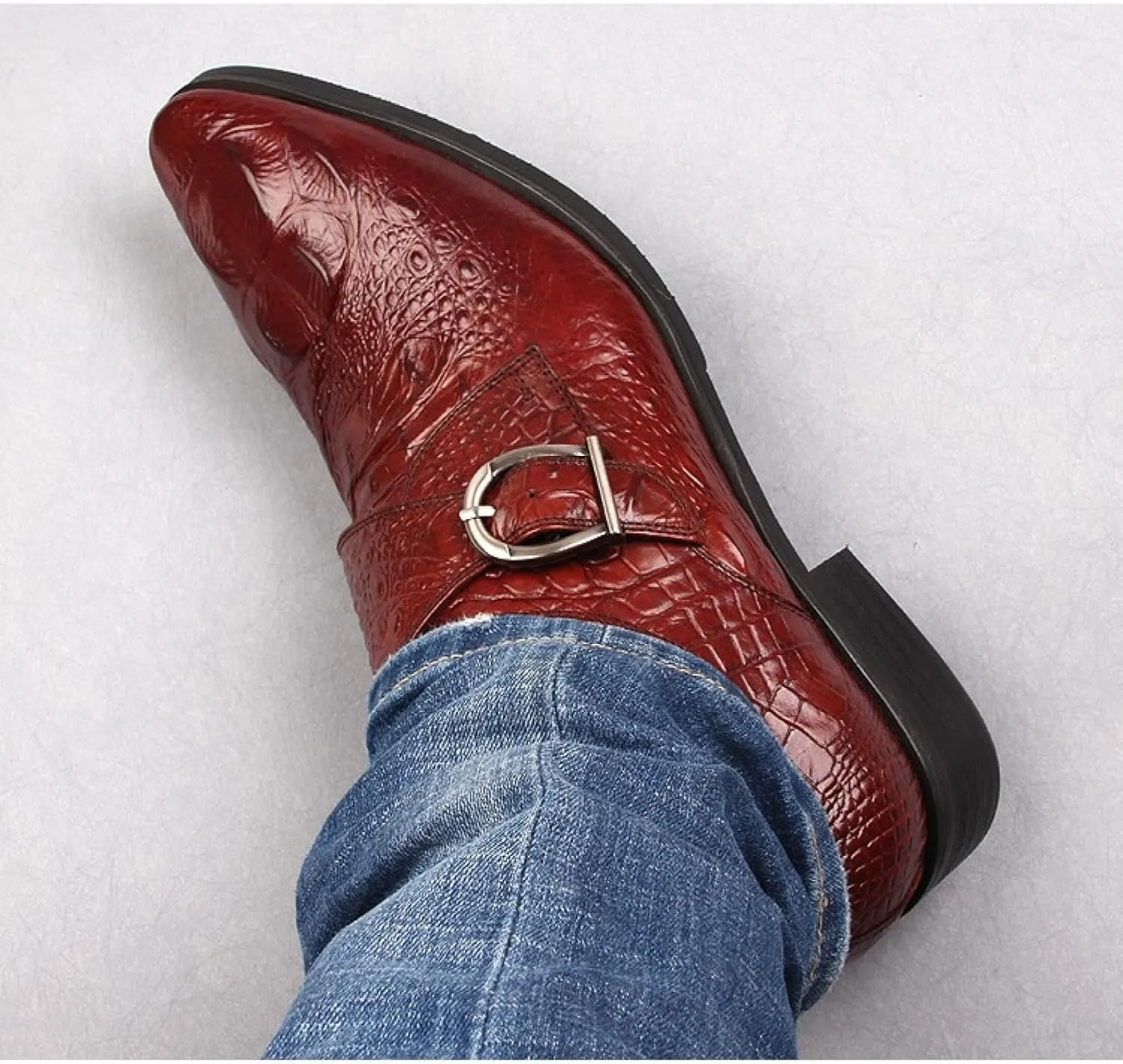 Mens Dress Shoes，Zapatos para Hombre De Vestir,Black Mens Dress Shoes,Men's Crocodile Print Oxford Shoes, Vintage Fashion Pointed-Toe Buckle Block Formal Leather Shoes