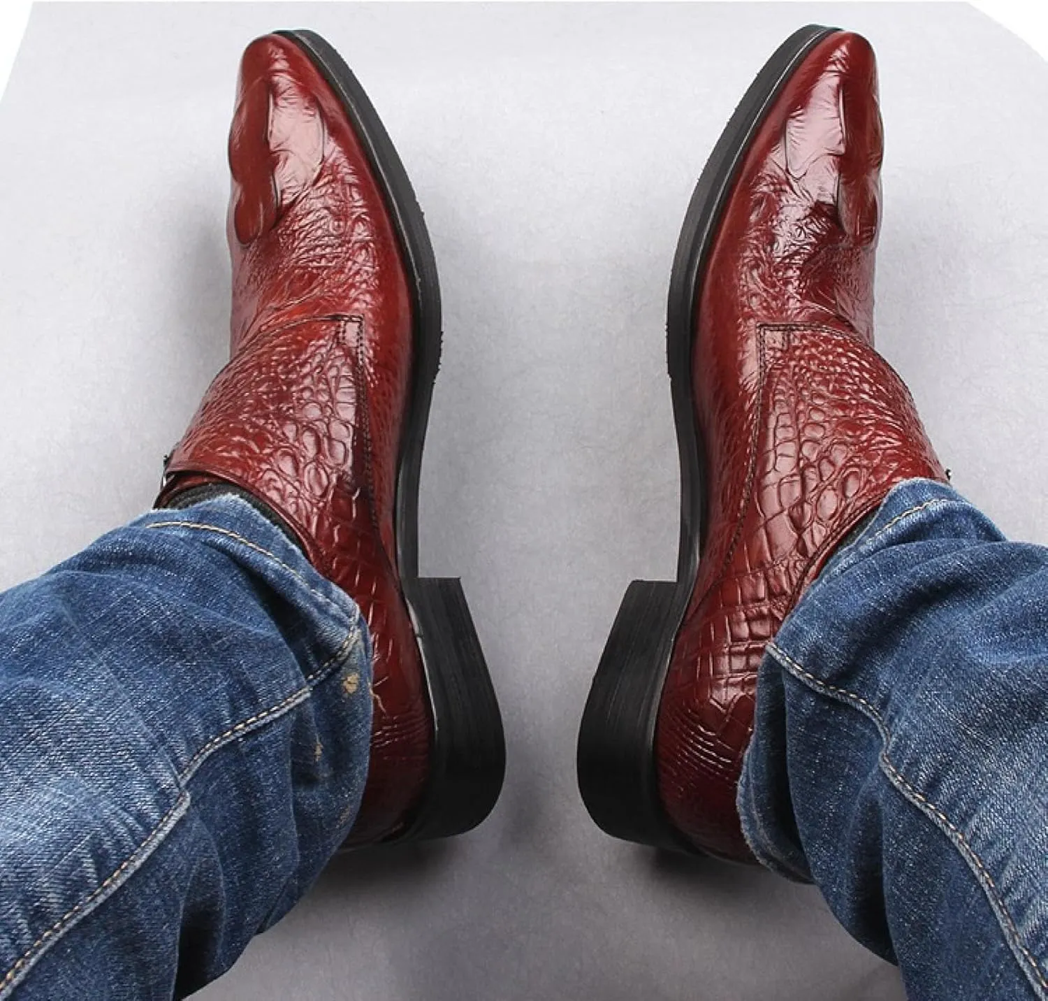 Mens Dress Shoes，Zapatos para Hombre De Vestir,Black Mens Dress Shoes,Men's Crocodile Print Oxford Shoes, Vintage Fashion Pointed-Toe Buckle Block Formal Leather Shoes