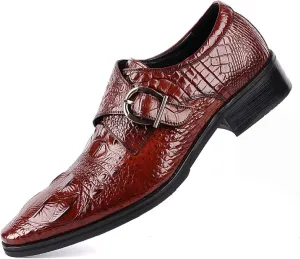 Mens Dress Shoes，Zapatos para Hombre De Vestir,Black Mens Dress Shoes,Men's Crocodile Print Oxford Shoes, Vintage Fashion Pointed-Toe Buckle Block Formal Leather Shoes