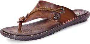 Mens Flip Flops Casual Leather Home Sandals for Mens Rubber Sole Slippers