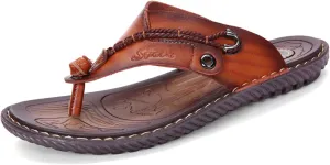 Mens Flip Flops Casual Leather Home Sandals for Mens Rubber Sole Slippers