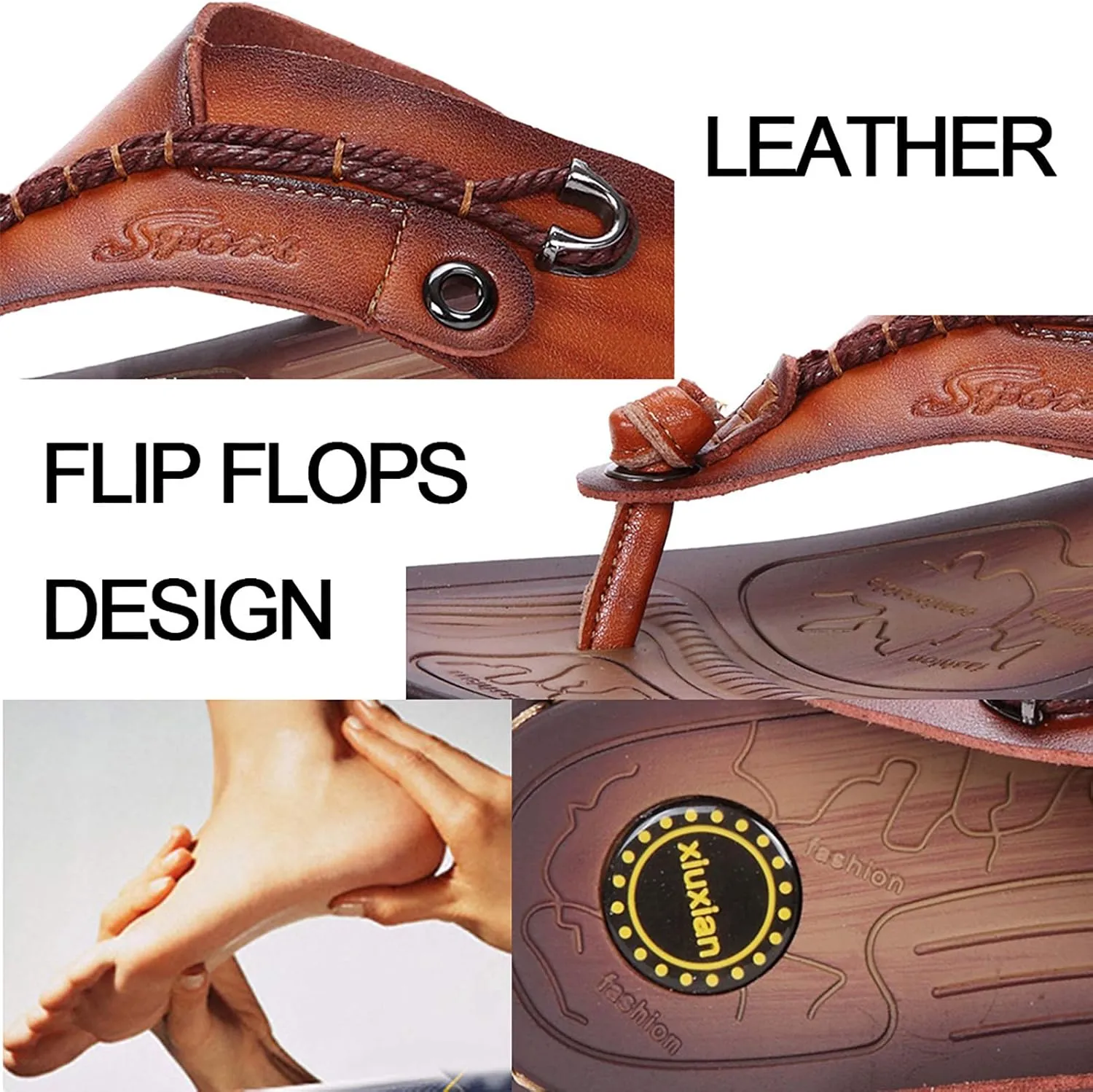 Mens Flip Flops Casual Leather Home Sandals for Mens Rubber Sole Slippers