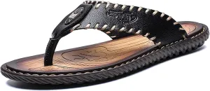 Mens Flip Flops Casual Leather Home Sandals for Mens Rubber Sole Slippers