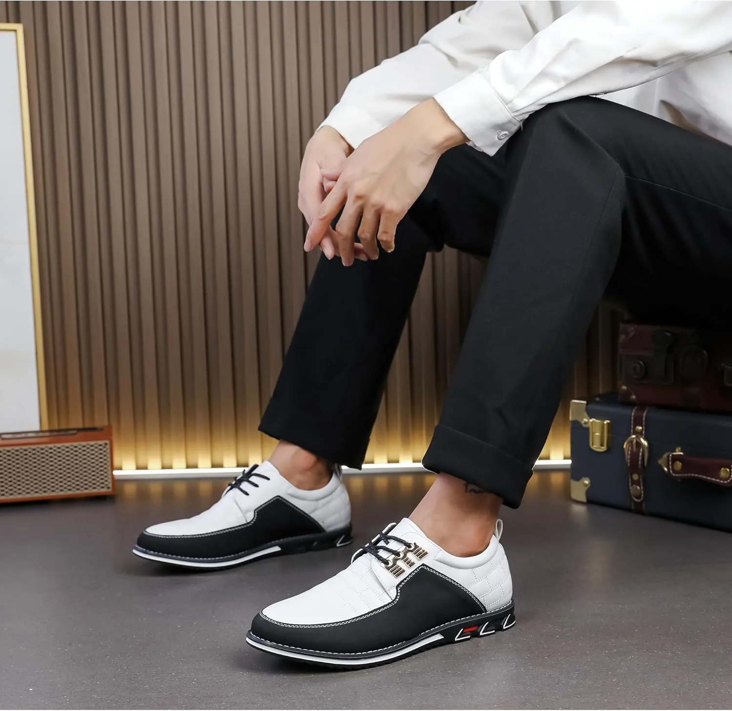 Men's Modern Oxford Leather Fashion Sneakers Walking Shoes Business Office Party Prom Dress Shoes Size 7-15