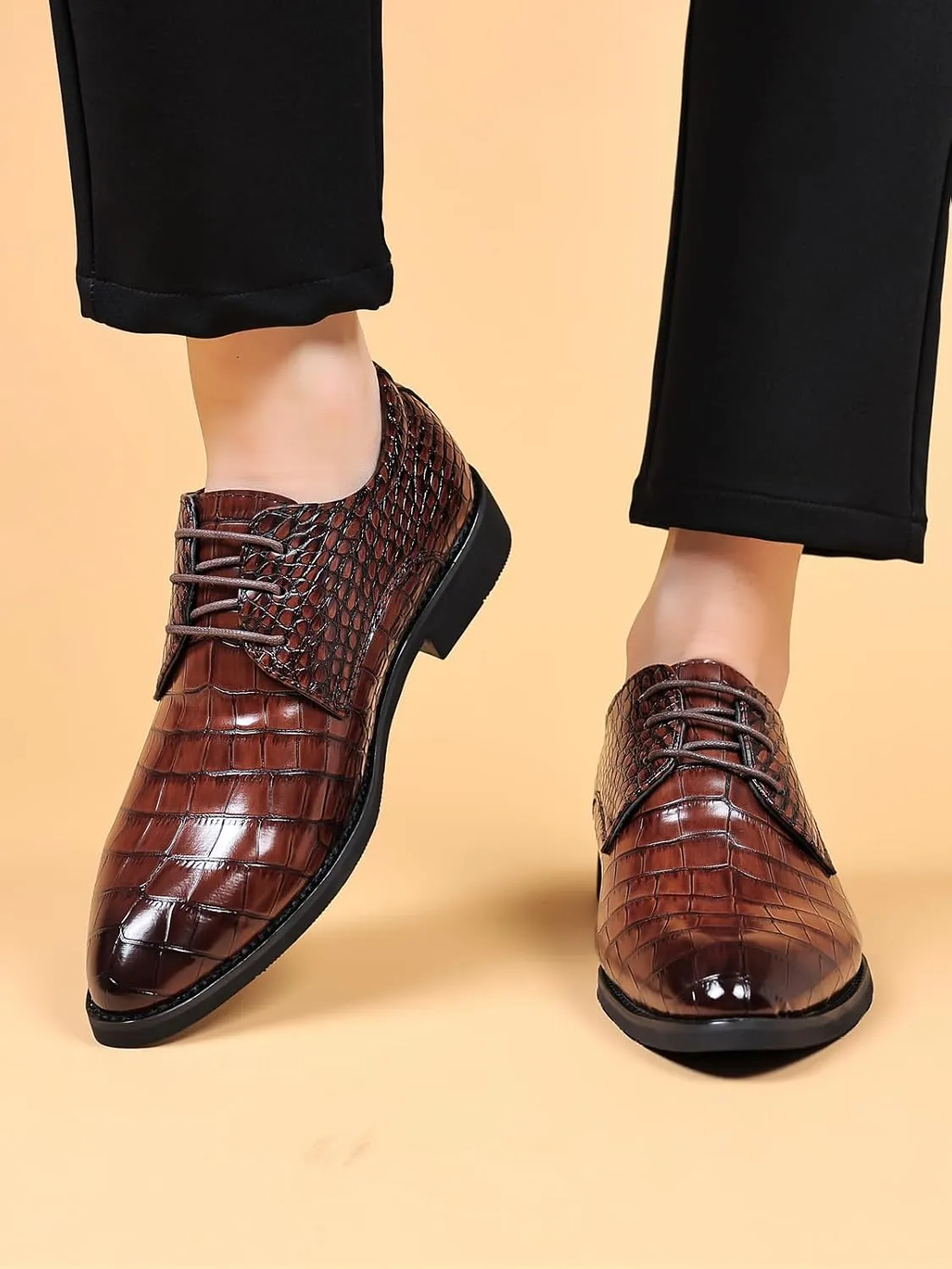 Men's Retro Crocodile Print Dress Shoes Modern Formal Business Oxford Casual Leather Shoes