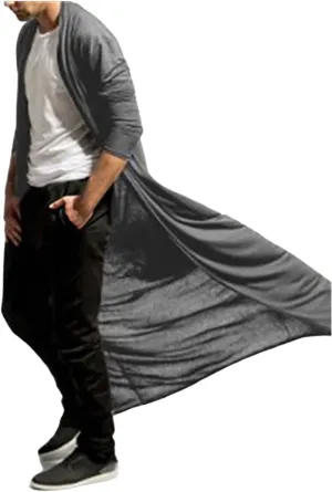 Men's Ruffle Shawl Collar Cardigan Long Length Trench Coat Lightweight Open Front Drape Cape Overcoat Big&Tall