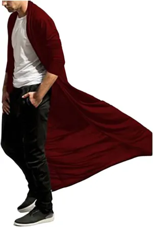 Men's Ruffle Shawl Collar Cardigan Long Length Trench Coat Lightweight Open Front Drape Cape Overcoat Big&Tall