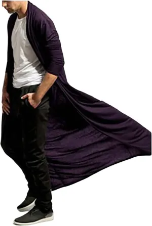 Men's Ruffle Shawl Collar Cardigan Long Length Trench Coat Lightweight Open Front Drape Cape Overcoat Big&Tall