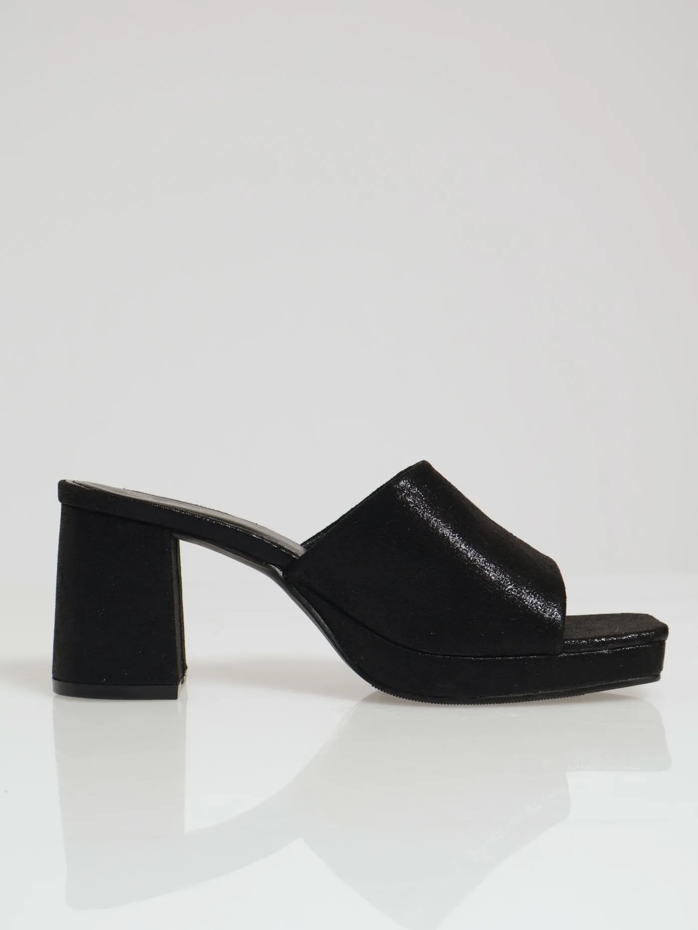 Metallic Platform Mule Heel - Black