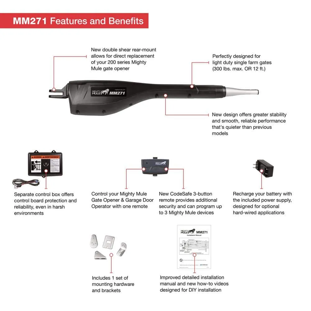 Mighty Mule Light Duty Single Swing Gate Opener Solar Capable