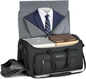 MILADA Garment Bag for Travel Suit Bag Travel Large Duffel Bag 2 in 1 Hanging Carry on Luggage Bag Foldable Travel Bag with Shoe Pouch for Men Women,Black
