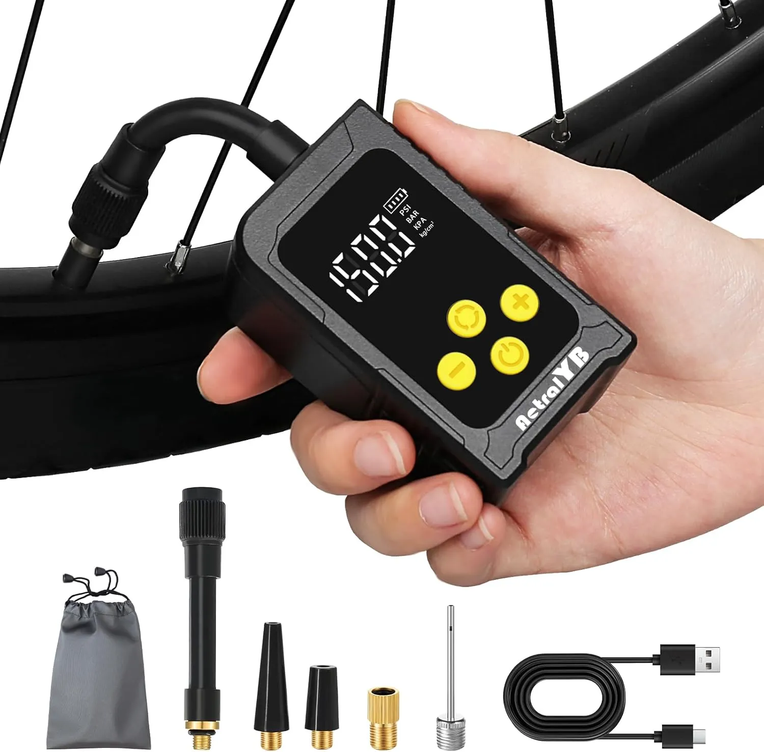 Mini Bike Tire Air Pump,25S Fast Inflate Tire Air Compressor,150PSI Electric Bike Air Pump with Gauge, for Road Bike, Motorcycle, Mountain Bike,Balls