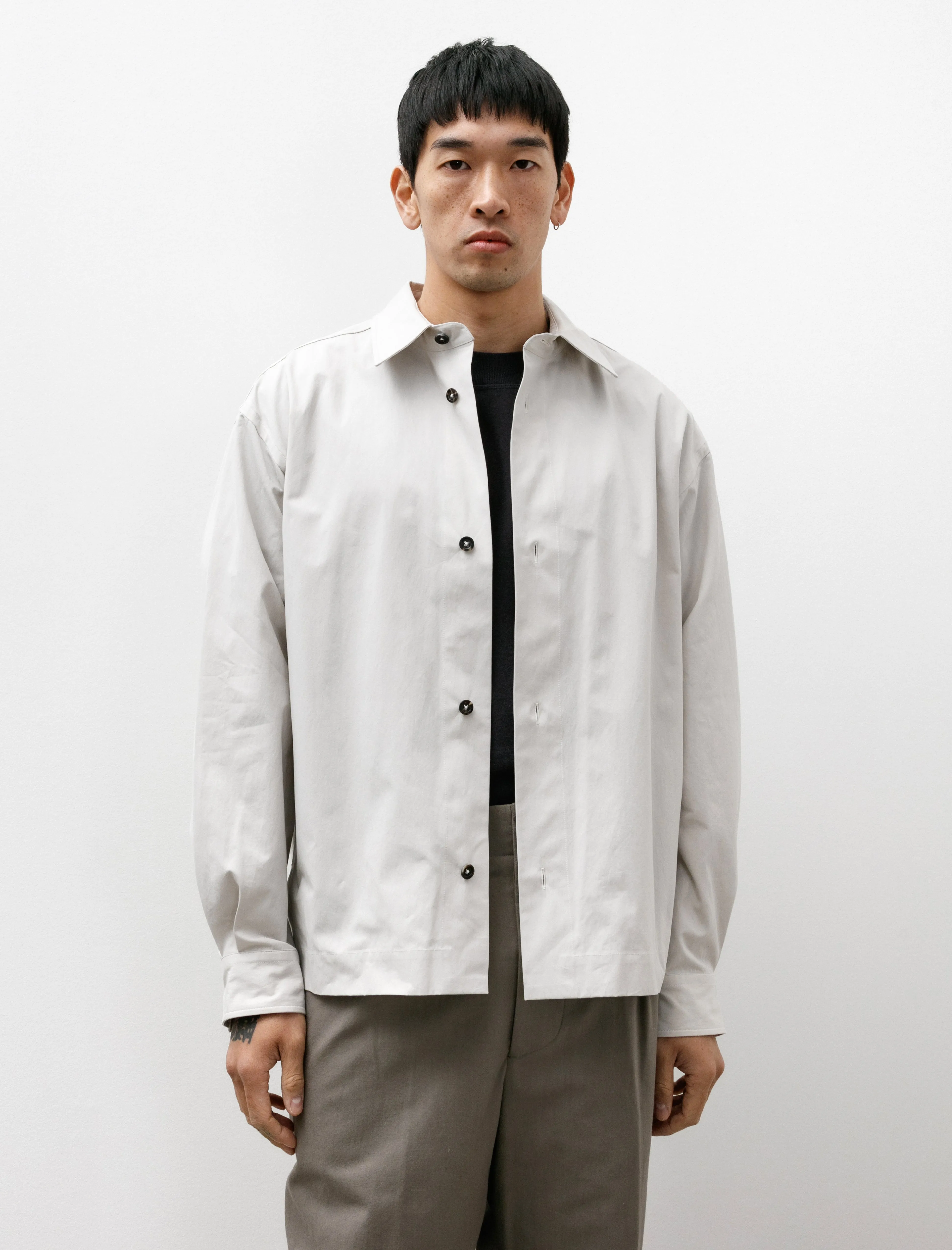 Minimal Boxy Overshirt Heavy Cotton Poplin Chalk