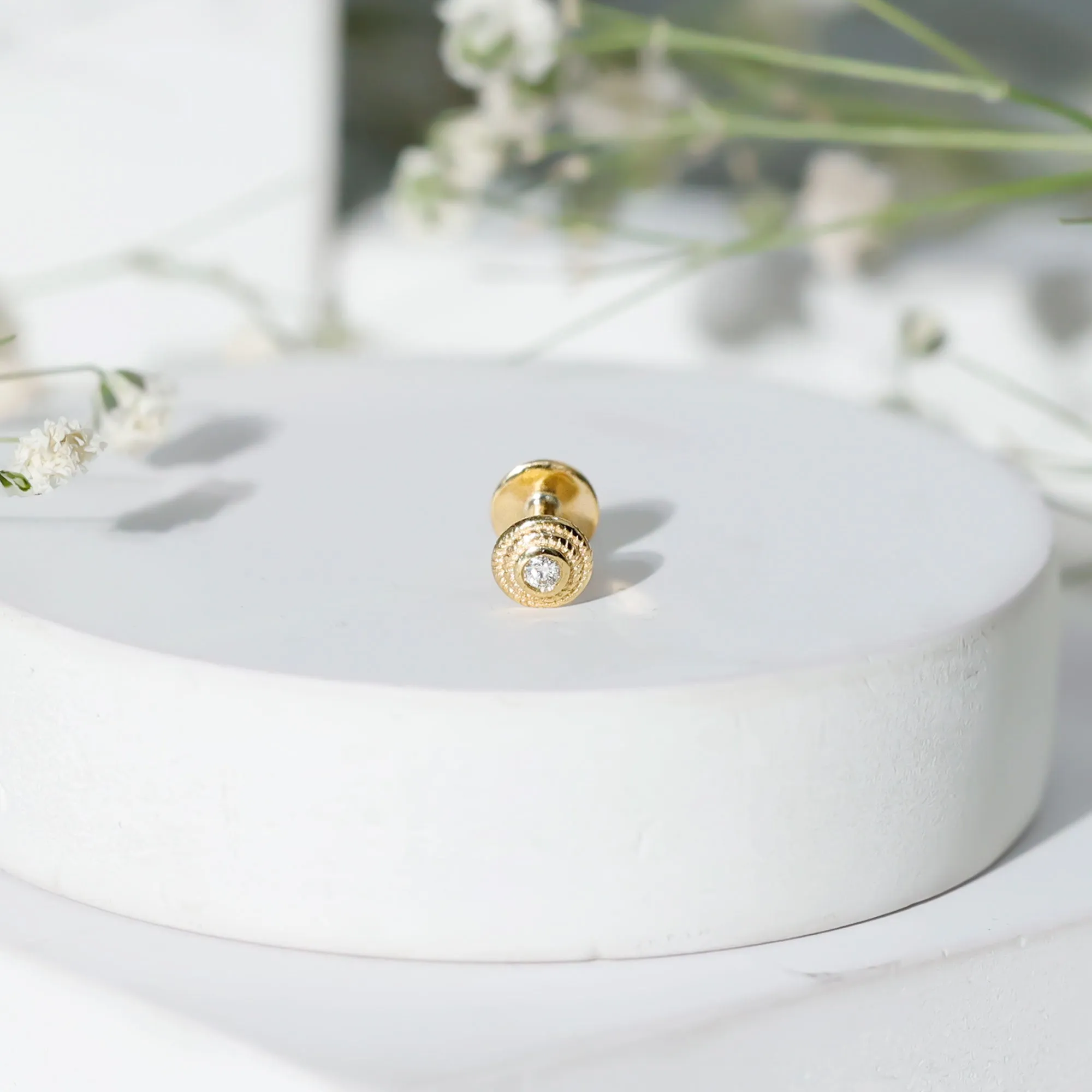Minimal Diamond Conch Earring in Bezel Setting