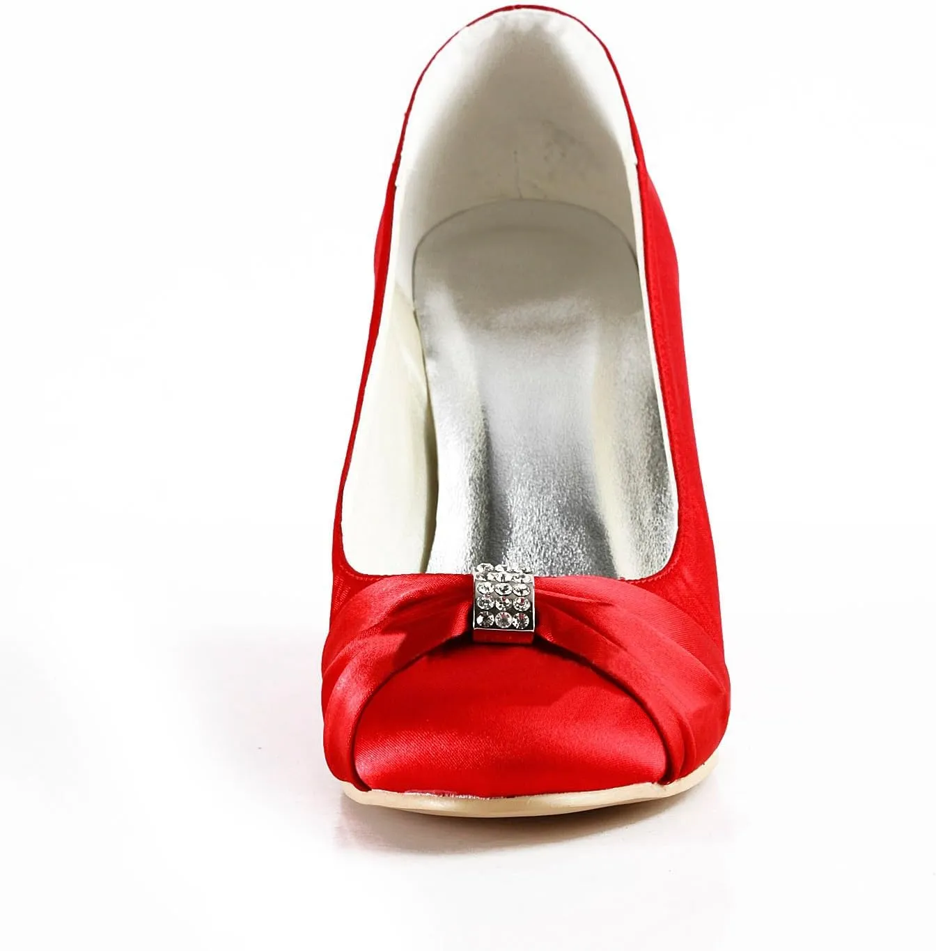 Minishion MZ597 Womens Round Toe High Heel Wedge Rhinestion Bridal Wedding Party Evening Satin Pump Shoes