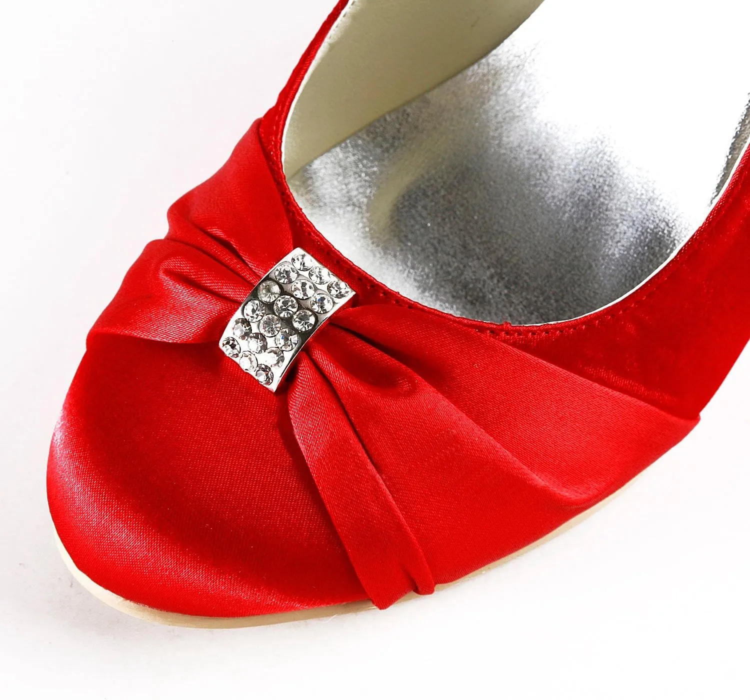 Minishion MZ597 Womens Round Toe High Heel Wedge Rhinestion Bridal Wedding Party Evening Satin Pump Shoes