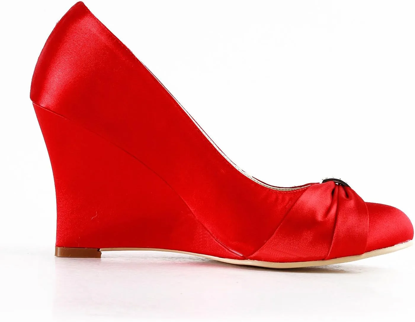 Minishion MZ597 Womens Round Toe High Heel Wedge Rhinestion Bridal Wedding Party Evening Satin Pump Shoes