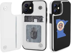 Minnesota State Flag Map Flip Leather Case with Card Holder Kickstand Function Compatible for iPhone 12 Series