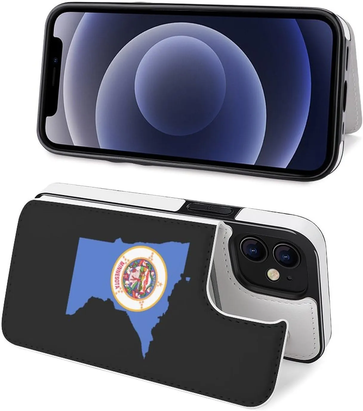 Minnesota State Flag Map Flip Leather Case with Card Holder Kickstand Function Compatible for iPhone 12 Series