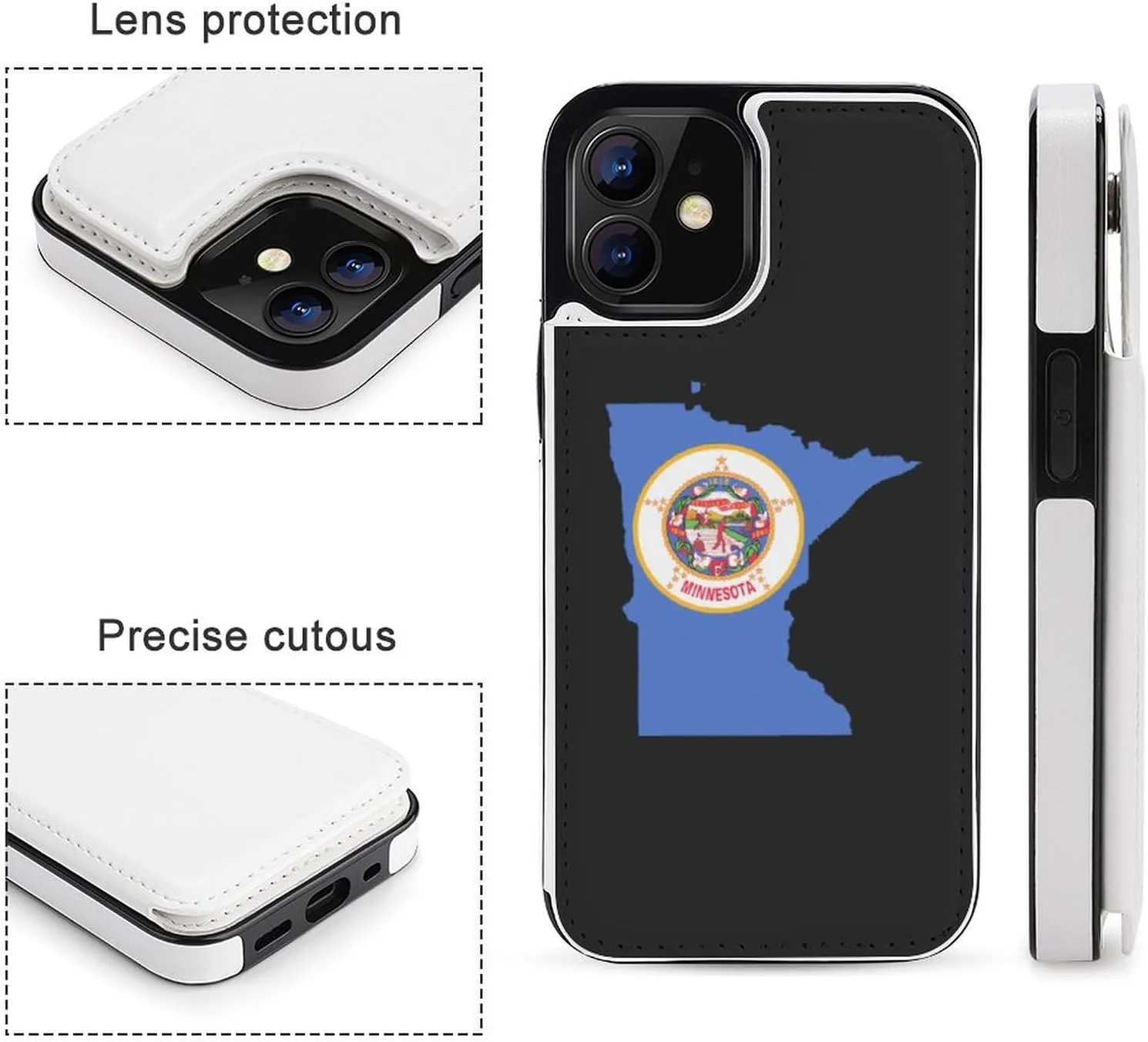 Minnesota State Flag Map Flip Leather Case with Card Holder Kickstand Function Compatible for iPhone 12 Series