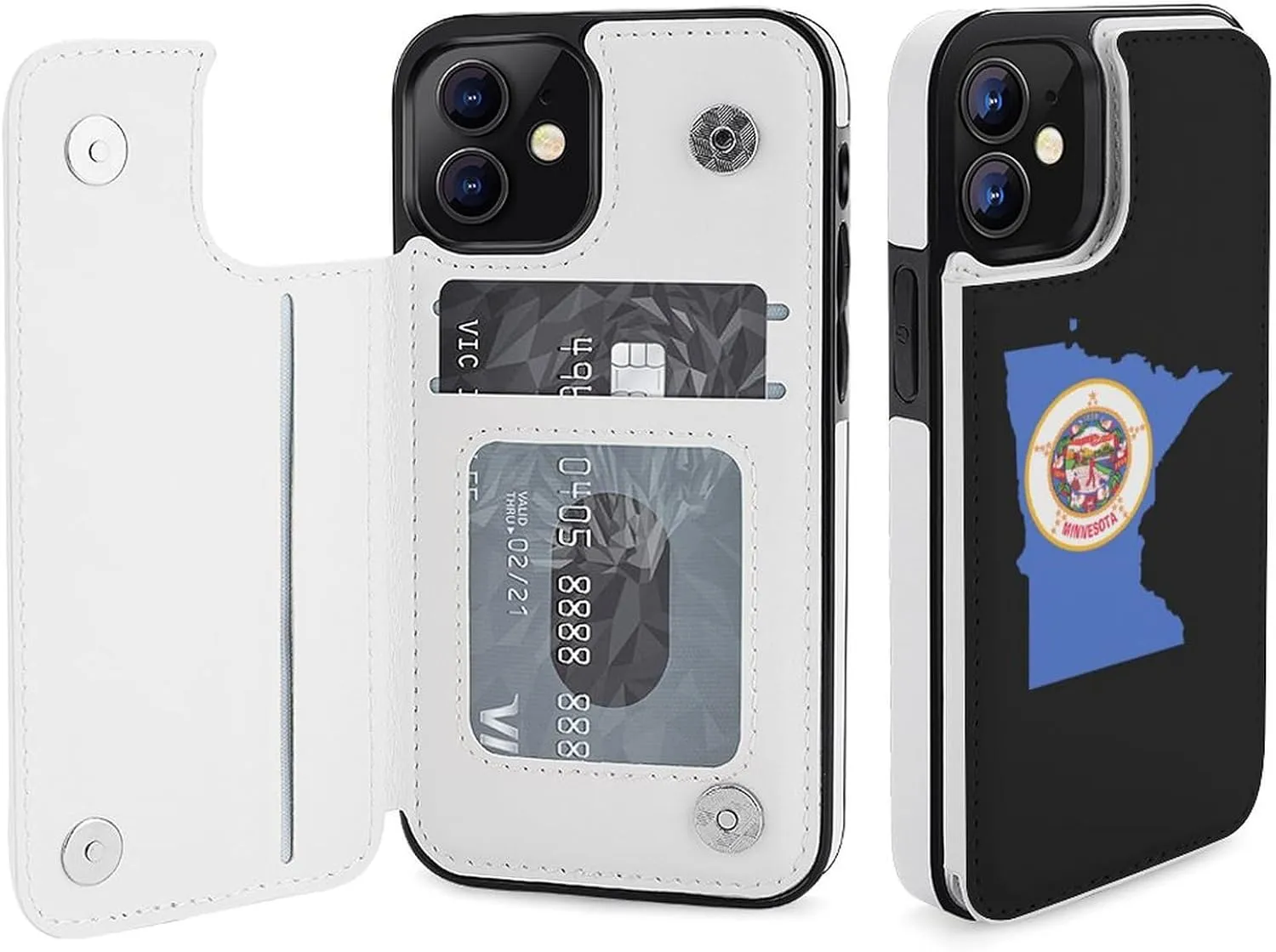 Minnesota State Flag Map Flip Leather Case with Card Holder Kickstand Function Compatible for iPhone 12 Series