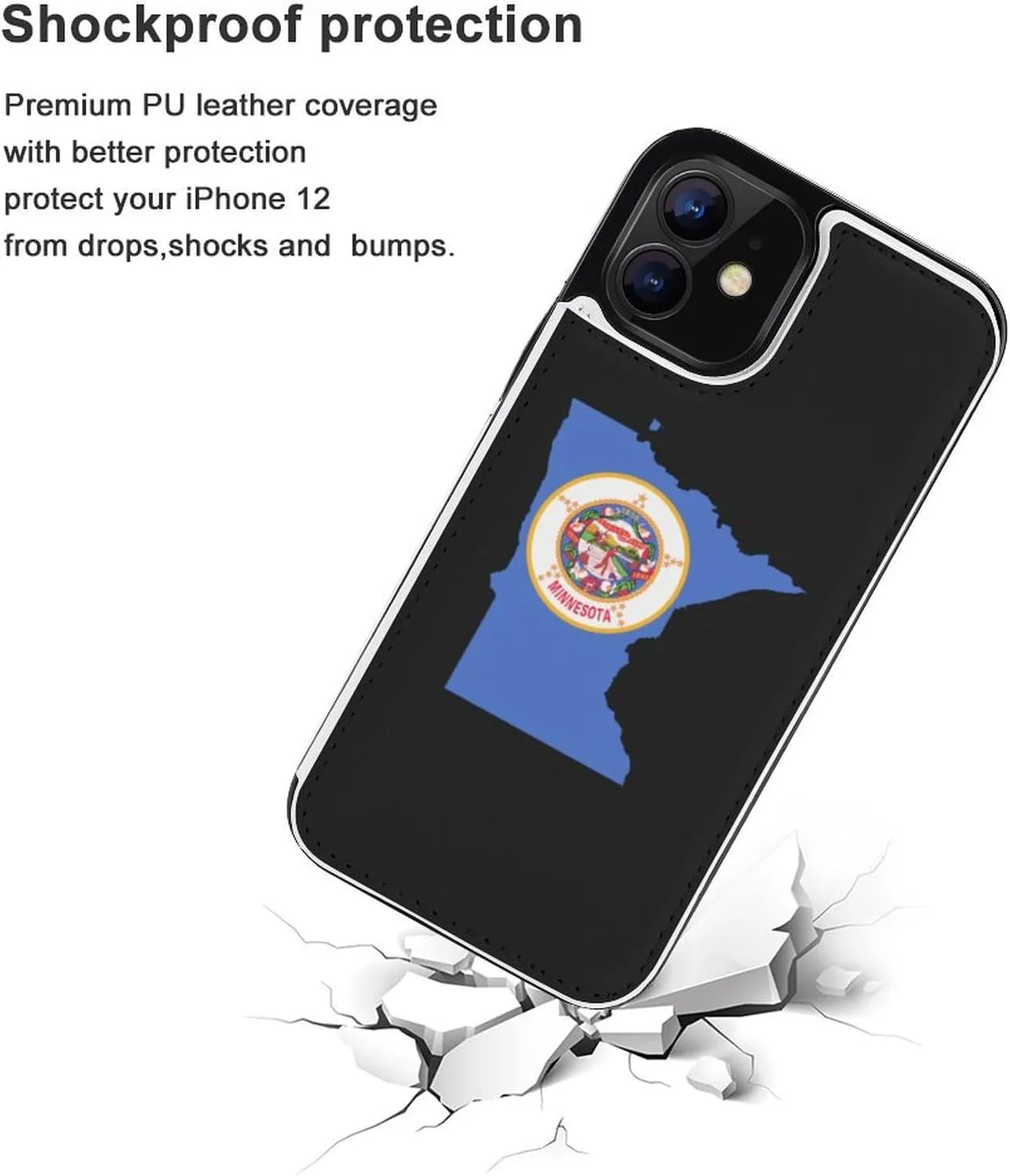 Minnesota State Flag Map Flip Leather Case with Card Holder Kickstand Function Compatible for iPhone 12 Series