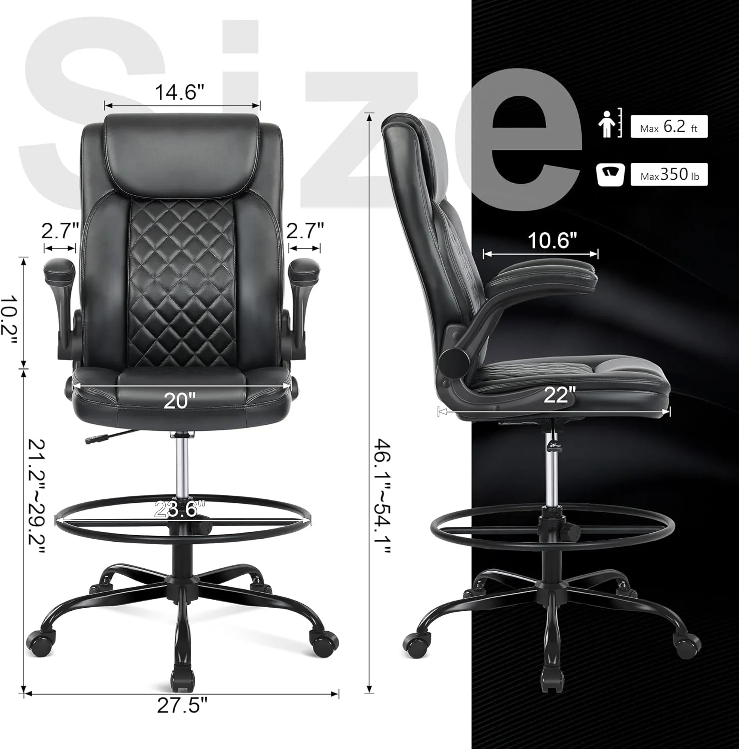 Misolant Drafting Chair, Tall Office Chair for Standing Desk, Standing Chair with Adjustable Height and Flip-up Armrest, Leather Drafting Chair, High Office Chair for Counter Height Desk