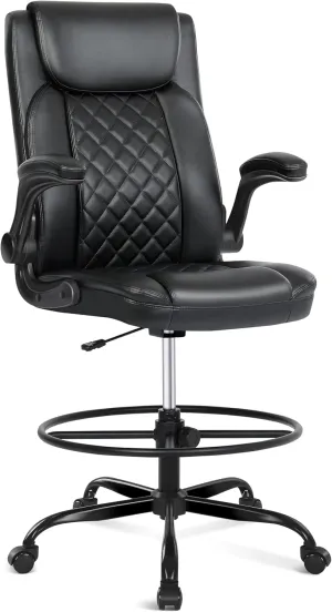 Misolant Drafting Chair, Tall Office Chair for Standing Desk, Standing Chair with Adjustable Height and Flip-up Armrest, Leather Drafting Chair, High Office Chair for Counter Height Desk