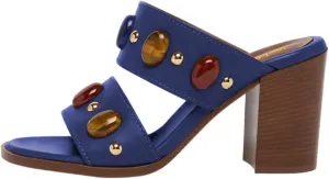miss left Women Jewelled Two Wide Straps Open Toe Mules Stacked Chunky High Heel Slip on Summer Party Club Slide Sandals Size 4-16 US