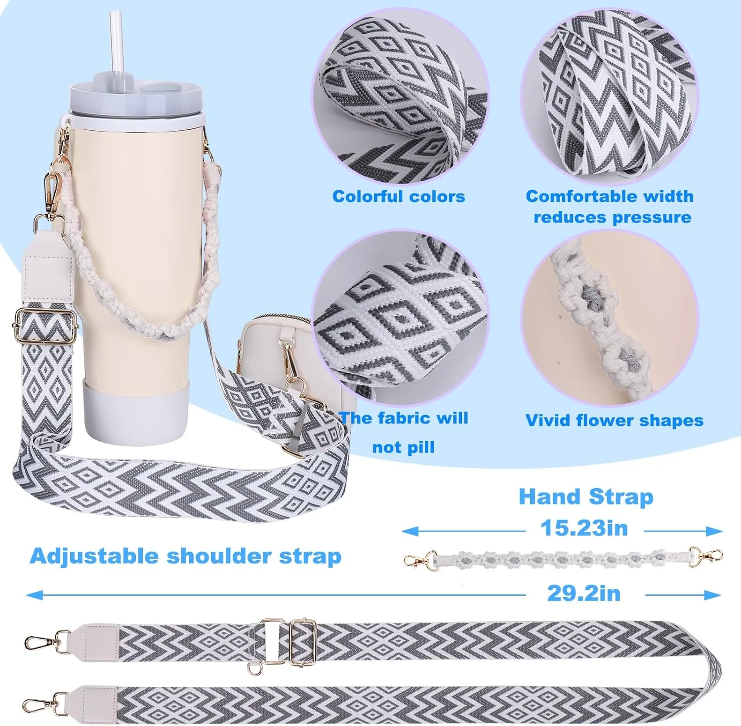 Mity rain Water Bottle Shoulder Strap Set for Stanley Cup, Cup Accessories for Stanley 20oz 30oz 40oz, Including Cup Holder Shoulder Strap with Purse, Carrying Handle Strap, Boot, Cup Ring