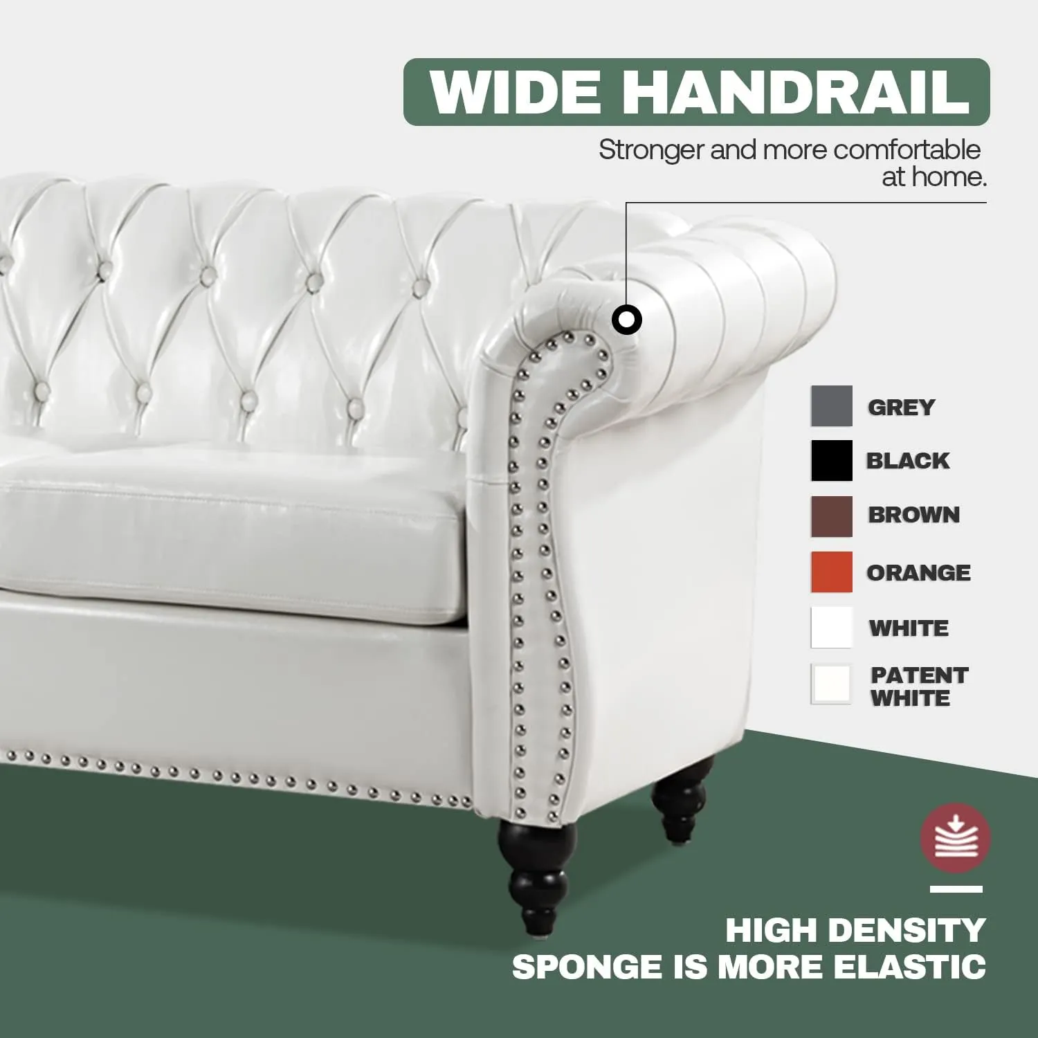 Modern White Chesterfield Couches for Living Room Comfy Deep Seated 3-Seater Faux Leather Sofa, Bedroom Office Apartment Clasic Tufted Sofa Tool-Free