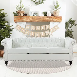 Modern White Chesterfield Couches for Living Room Comfy Deep Seated 3-Seater Faux Leather Sofa, Bedroom Office Apartment Clasic Tufted Sofa Tool-Free
