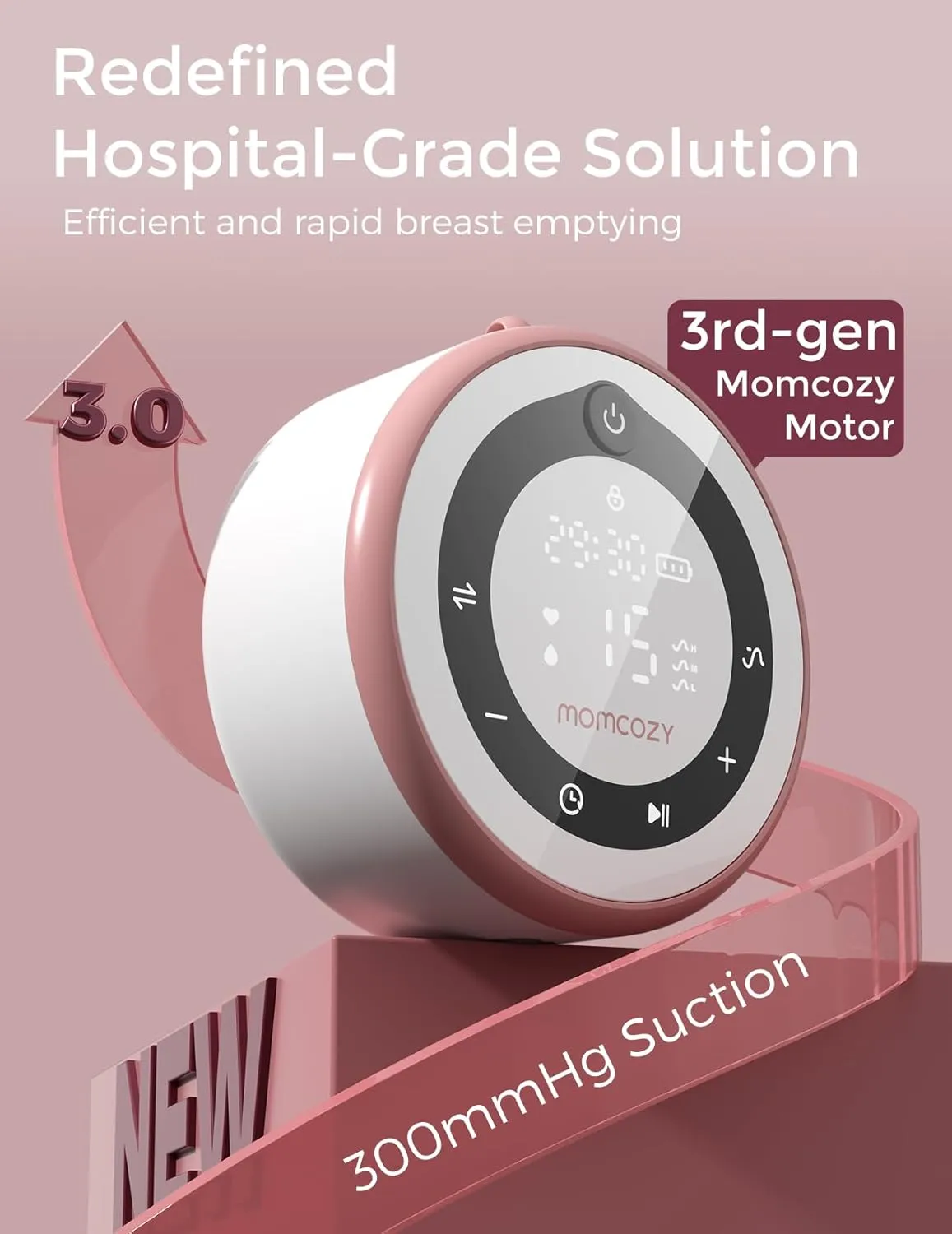 Momcozy Breast Pump V1 Pro Hospital-Grade, Hands-Free & Portable Wearable Pump, Upgraded Electric Pump with 3 Fine-Tuned Rhythms|15 Levels, Come with Leak-Proof DoubleFit Flange, Cozy Red.