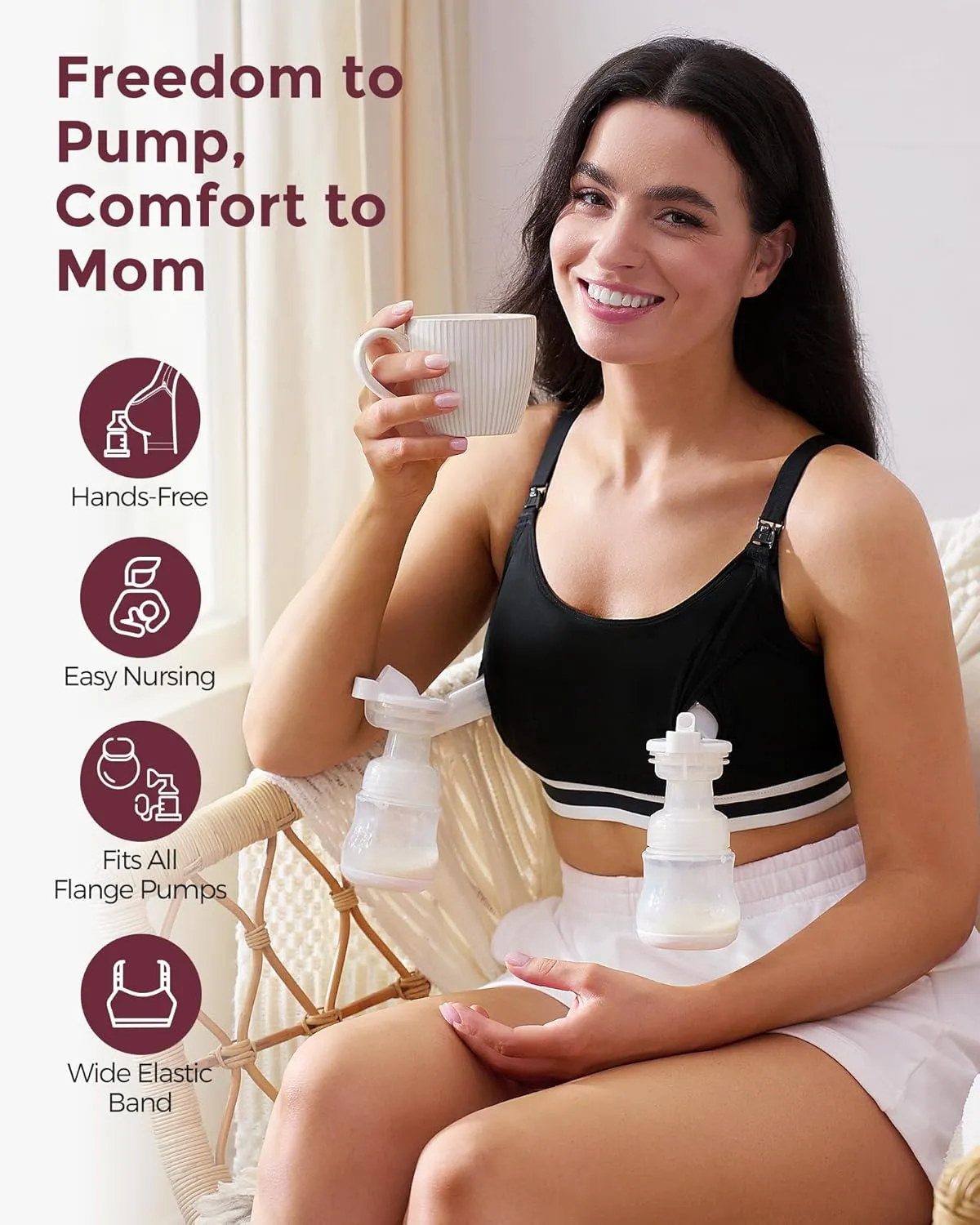 Momcozy Pumping Bra Hands Free, Upgraded Breast Pump Bra with Widened Band, Pumping Nursing Bra in One, Adjustable Straps